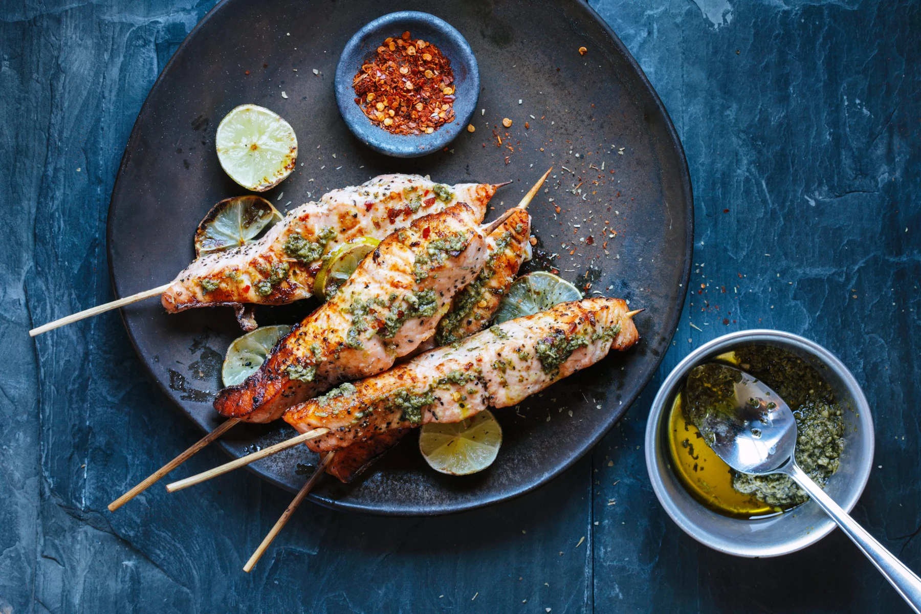 Salmon satay canape