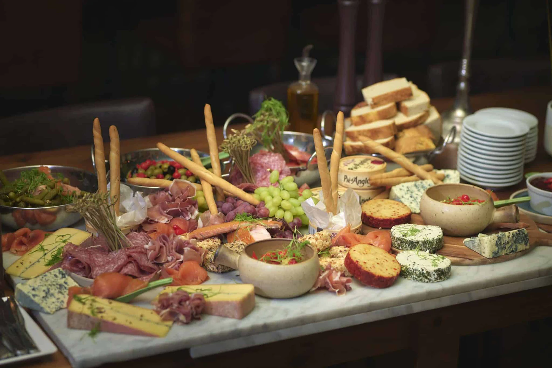 Family sharing and grazing table food